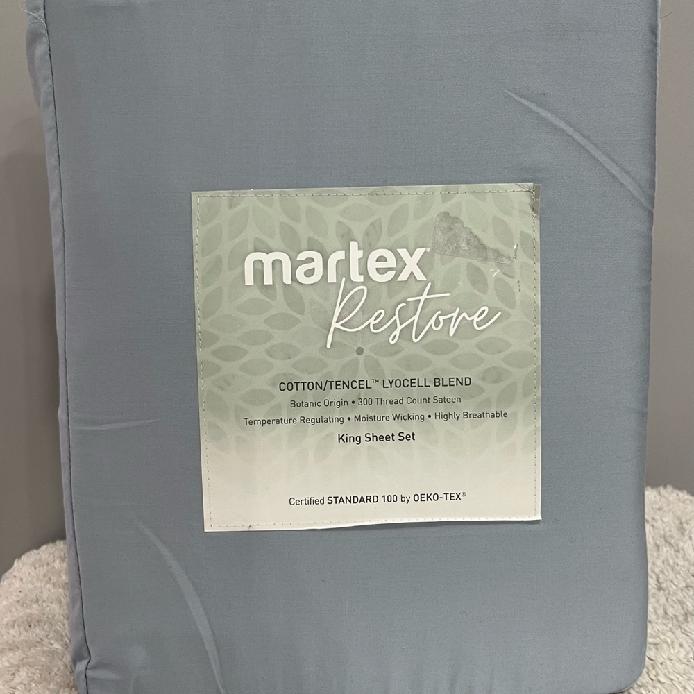 Martex Restore King Sheet Set — Slate Blue Cotton/Tencel Blend